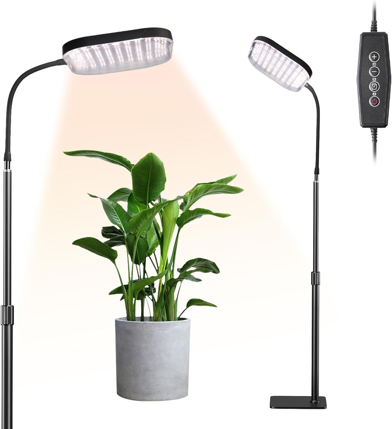 Upgraded Super Bright Grow Lights, 6000K Full Spectrum Standing Floor Plant Light with 336 LEDs & Flexible Gooseneck for Indoor Large Plants, Dimmable & Timer 4/8/12Hrs, 12V 3A High Power Output