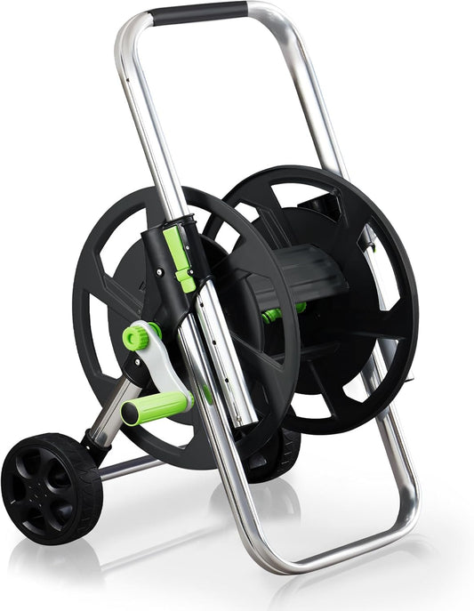 Garden Hose Reel Cart, Holds 75-150 Feet of 5/8-Inch Hose, Portable Hose Reel Cart With Wheels,Adjustable Handrail, Quick Hose Connector