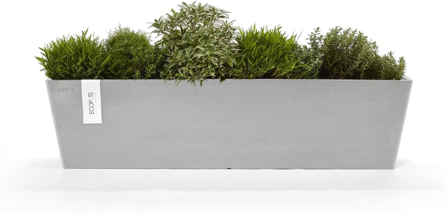 Ecopots Bruges Durable Modern Rectangular Indoor/Outdoor Recycled-Based Composite Flower Pot Planter, White Grey, 31.5"