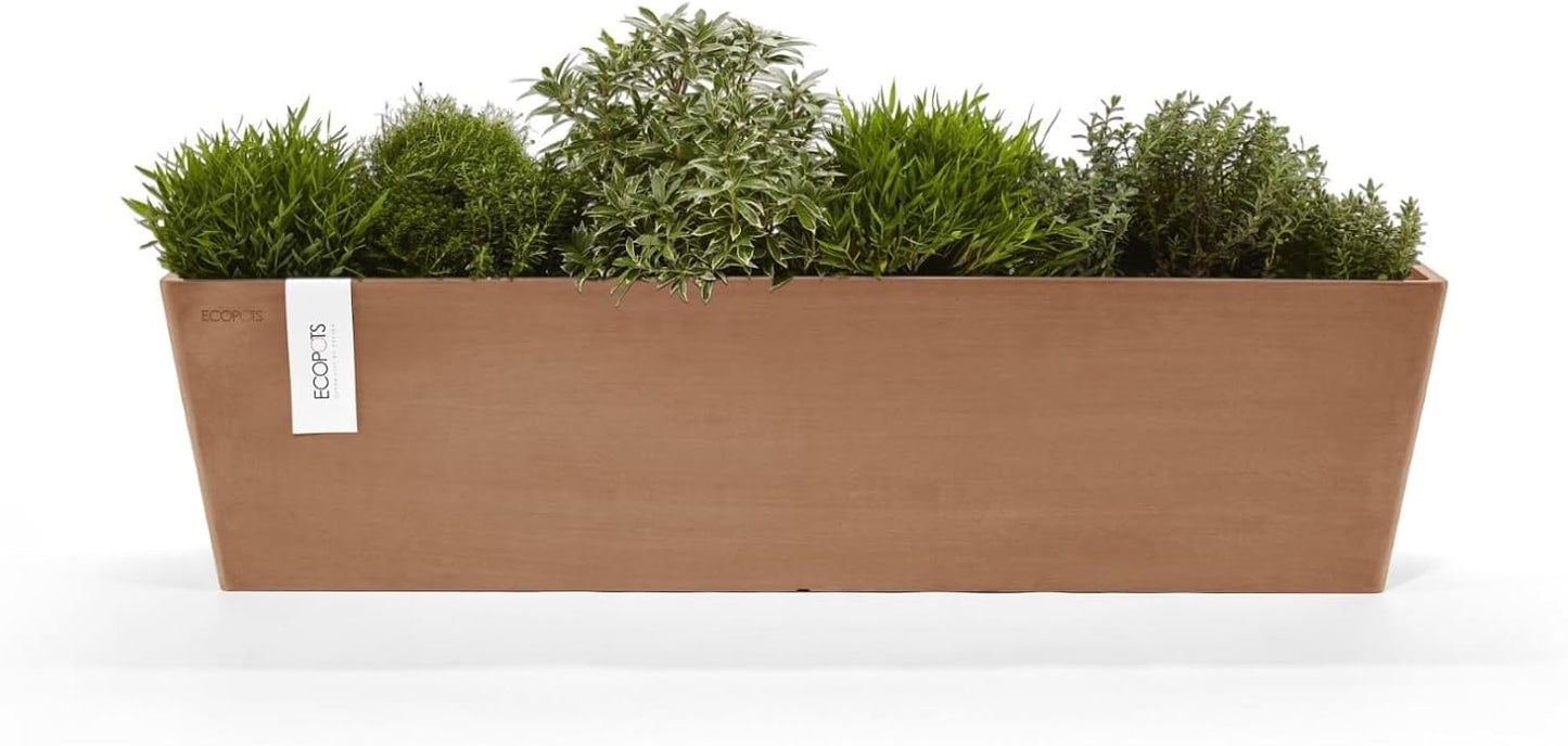 Ecopots Bruges Durable Modern Rectangular Indoor/Outdoor Recycled-Based Composite Flower Pot Planter, Terracotta Color, 31.5"