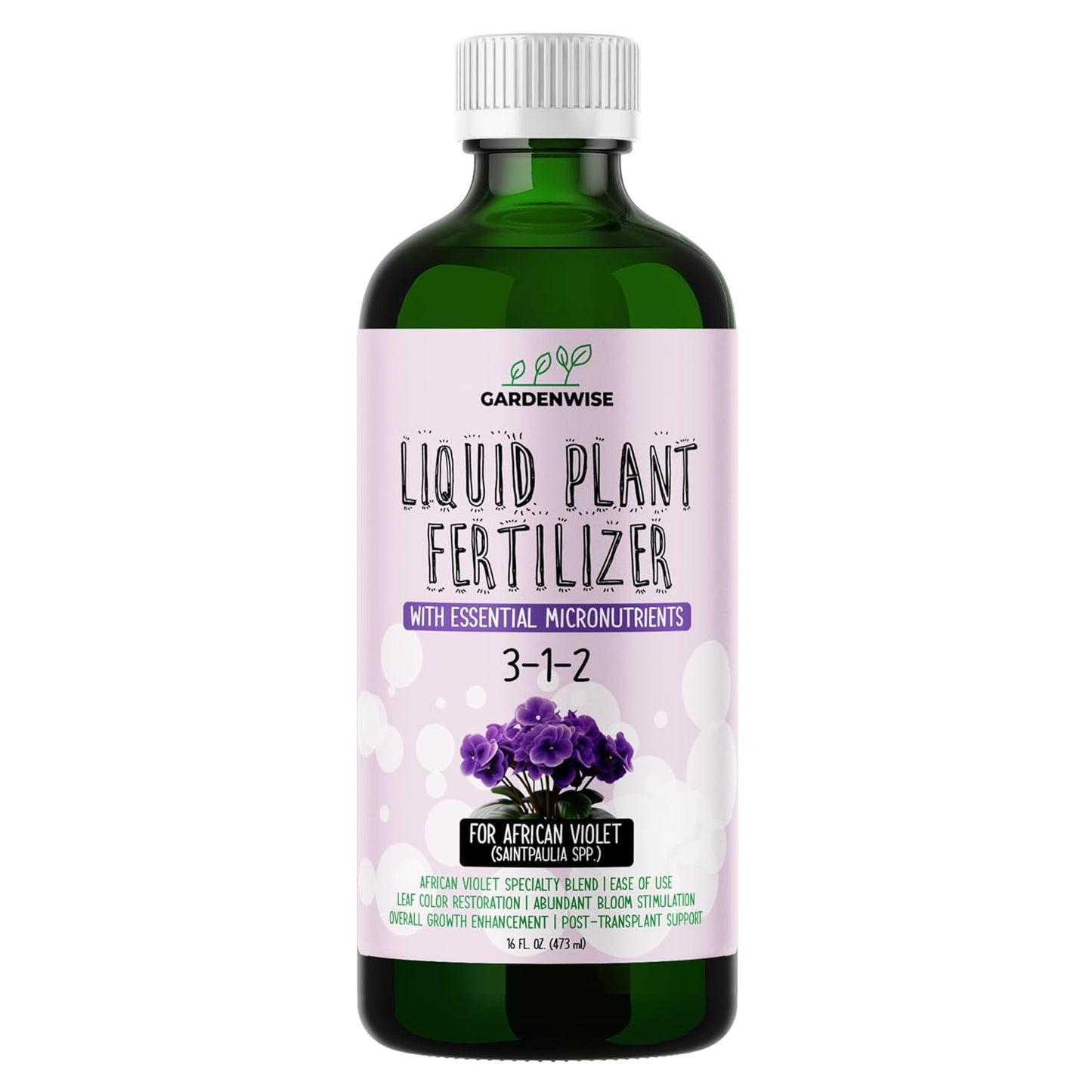 3-1-2 African Violet Fertilizer for Indoor Plants: Liquid Fertilizer with Essential Micronutrients Drops - Plant Food for African Violets (16 OZ)