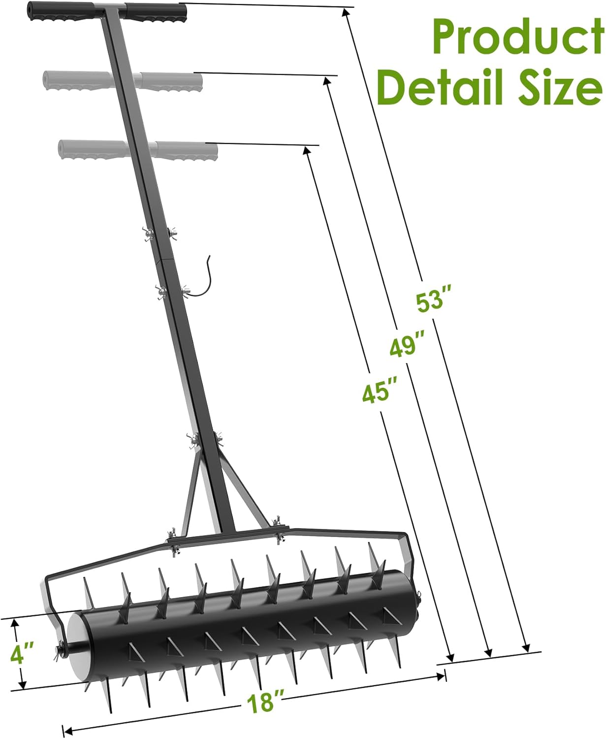 Seeutek 18 Inch Rolling Lawn Aerator, Upgraded Heavy Duty Aerator Lawn Soil Penetrator Spikes w/ 3 Adjustable Height Handles, Manual Aerator Lawn Tool for Garden Yard