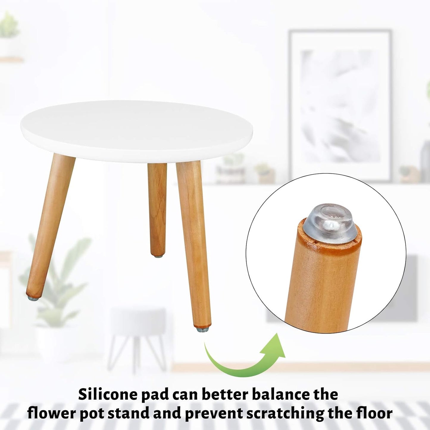 Uneedem Indoor Plant Stand, Wood Mid Century Modern Small Round Side Plant Table for Indoor Plants, 8.9" Tall Plant Holder for Flower Pots End Table