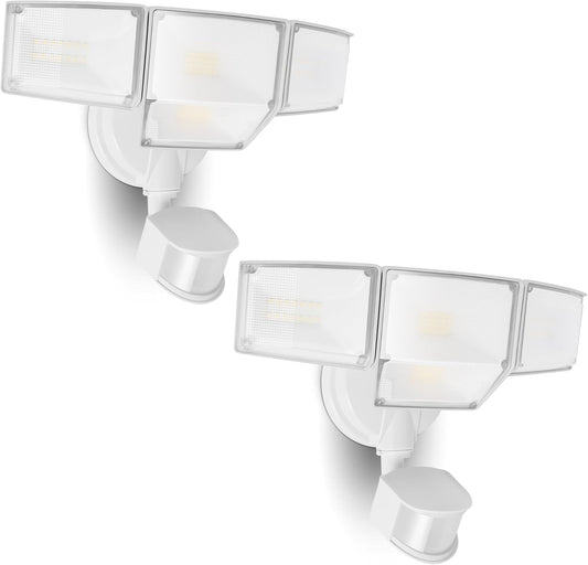 LUTEC 80W 9000LM LED Security Lights Motion Sensor Outdoor Lights, 4 Head LED Flood Light Outdoor 5000K Daylight, IP65 Waterproof, Motion Detected Light for Outside, Garage, Yard - 2 Pack (White)