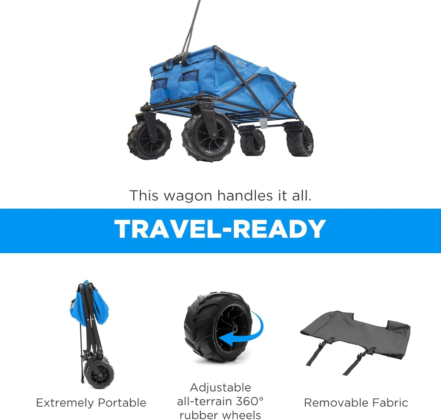 Creative Outdoor Push Pull Stroller Wagon for Kids, 250lbs Weight Capacity, XXXL Monster Series, Collapsible Giant All-Terrain Folding Cart, Beach, Park, Camping, Garden & Tailgate (Blue)