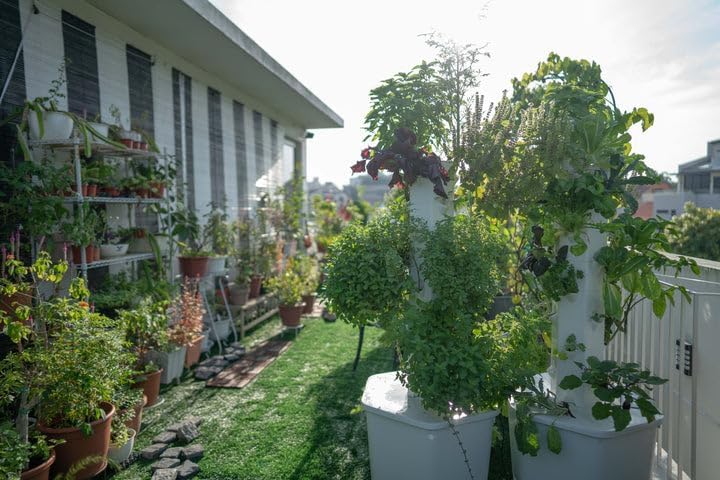 Standard Outdoor Vertical Hydroponic Growing System Kit, Grow 27 Large Lettuce, Vegetables, Herbs, Fruit | 20 Gallon Water Tank, 20' Pump Cable, Smart WiFi Timer | Easy Assembly & Use