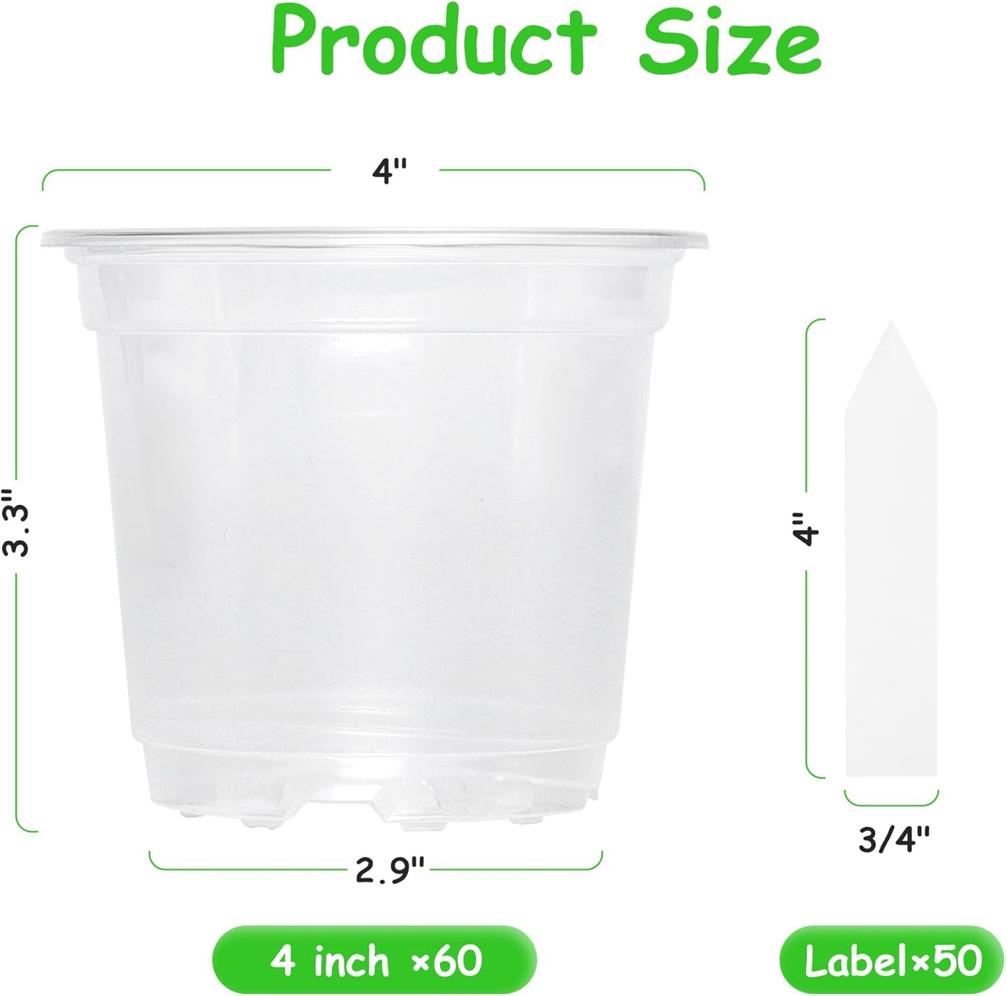60 Pack 4 Inch Clear Nursery Pots with Drainage Holes, Transparent Plastic Plant Pot, Reinforced Seed Starter Pots Flower Pots Come with 50pcs Plant Labels