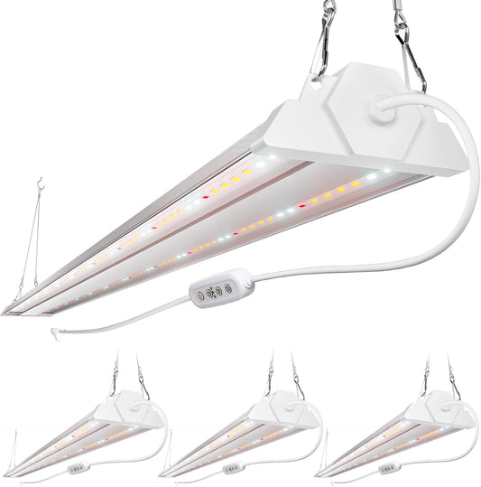 FREELICHT 4 Pack 4ft LED Grow Light with Timer, 60W (350W Equivalent), Sunlike Full Spectrum Integrated Plant Light for Hydroponic Indoor Plant Seedling Veg and Flower, Plug in with 3 Timing Modes