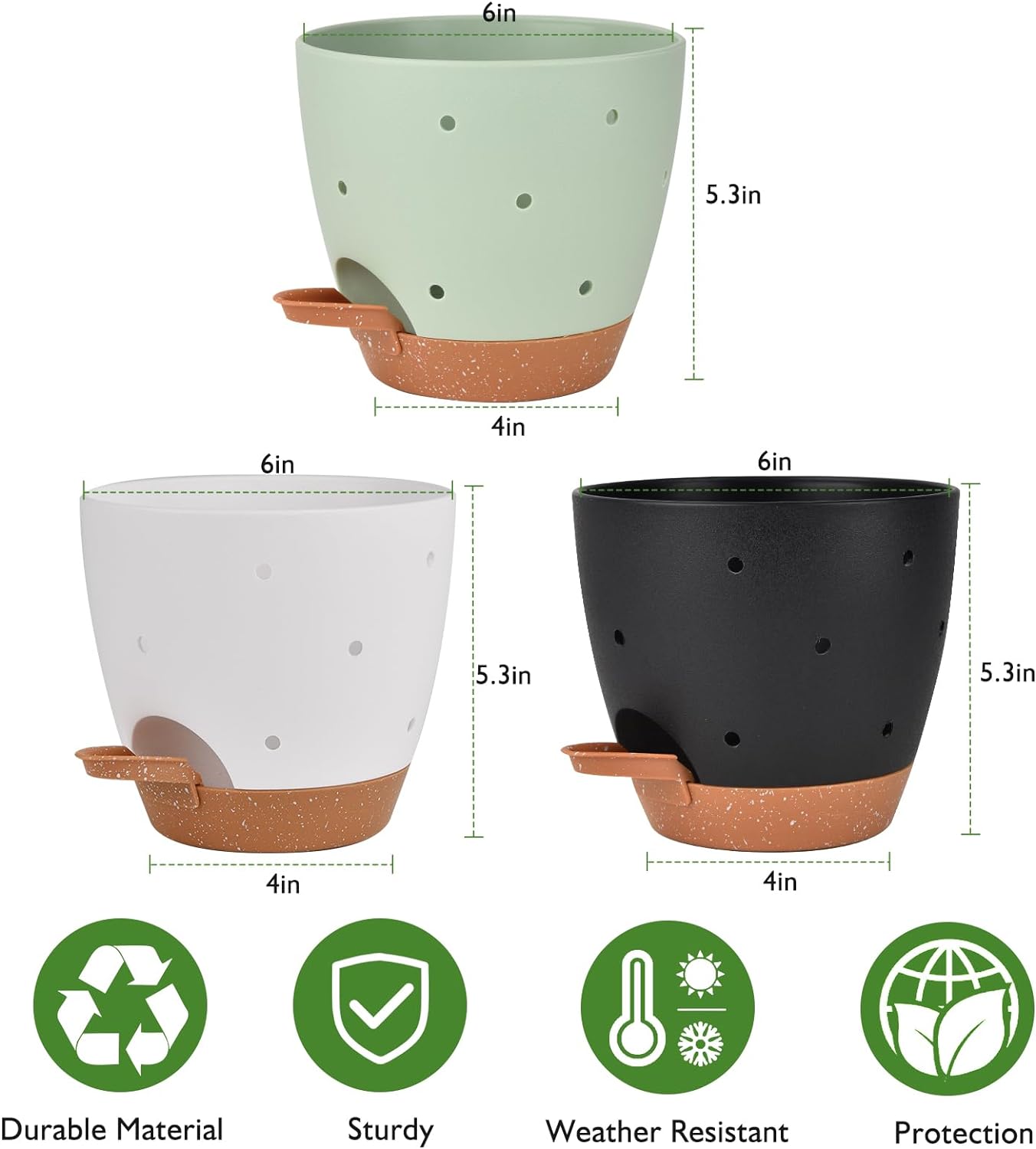 6 Inch Orchid Pots with Holes, 3 Pack Self Watering Planters for Orchids Plastic Orchid Pot Plant Flower Pots for Orchids Indoor Outdoor (Multicolor)