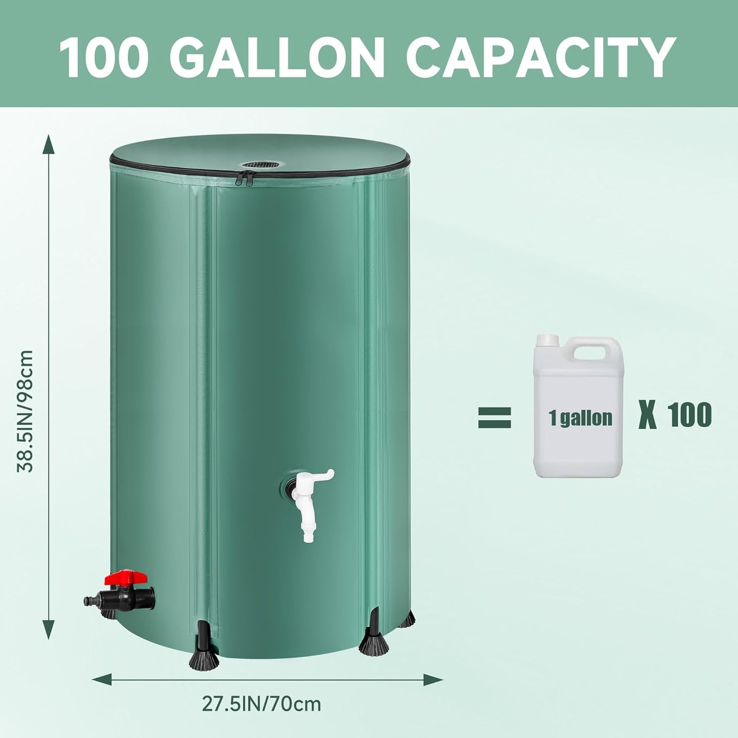 Collapsible Rain Barrel Water Storage Containers-100 Gallon Portable Rainwater Collect System Water Tank to Collect Rainwater from Gutter Downspout Water Catcher with Spigots,Filter＆Overflow Kits