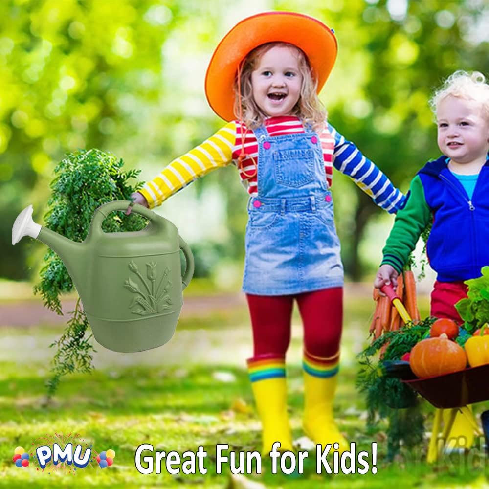 PMU 2 Gallon Watering Can - Garden Watering Can for Indoor & Outdoor Plants - Plastic Water Can with Detachable Sprinkler Head - Large Water Pot, Made in USA - Sage Green Pkg/1