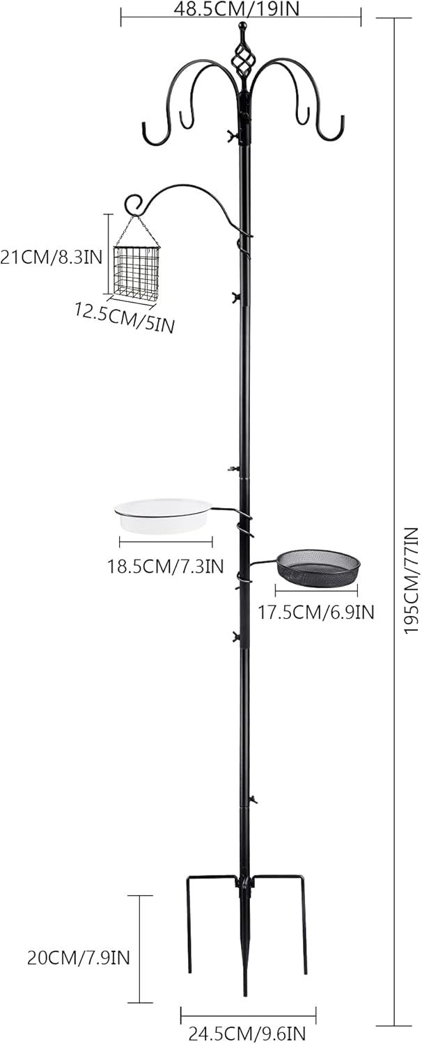yosager Premium Bird Feeding Station Kit, 77" x 19" Birds Feeder Pole, Deluxe Multi Feeder Hanging Kit with Metal Suet and Bird Bath for Wild Birds Watching, Birdfeeder and Planter Hanger