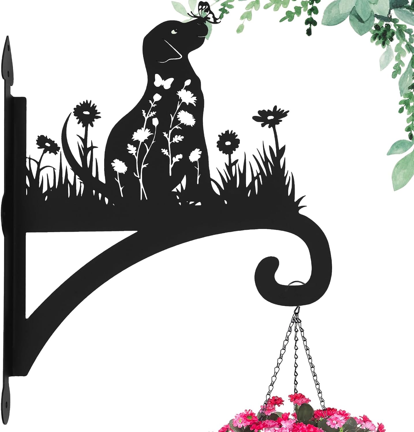 Plant Hangers Outdoor Heavy Duty Iron Decorative Dog Silhouette Plant Hooks for Hanging Baskets 11 inch Hanging Plant Bracket Wall Hooks for Flower Pot Lantern Bird Feeder Wind Chimes