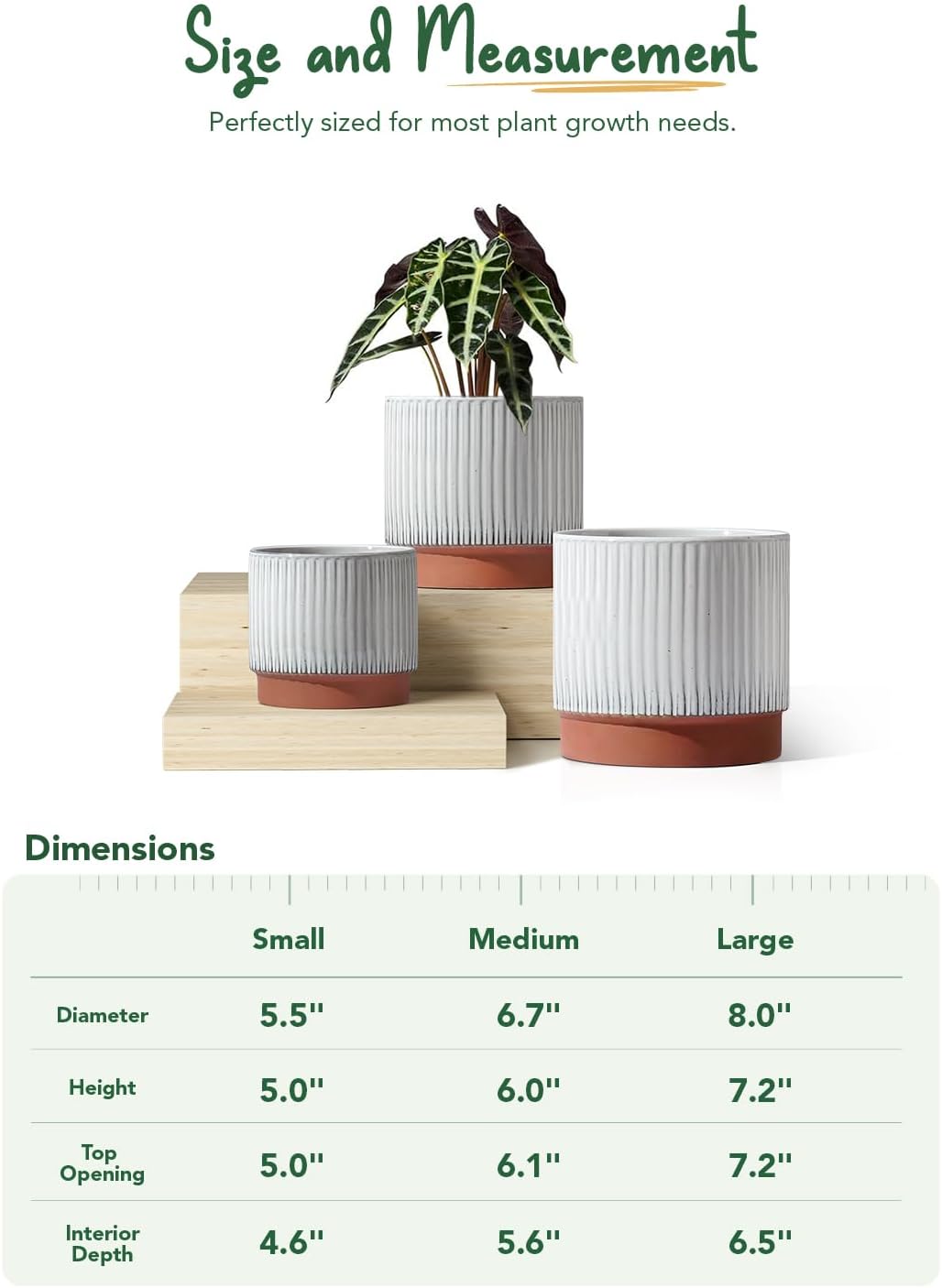 LE TAUCI Ceramic Pots for Plants, 8+6.7+5.5 Inch Plant Pots Indoor, Flower Pot with Drainage Holes, Medium Cylinder Planters for Indoor House Plants, Set of 3, Reactive Glaze White