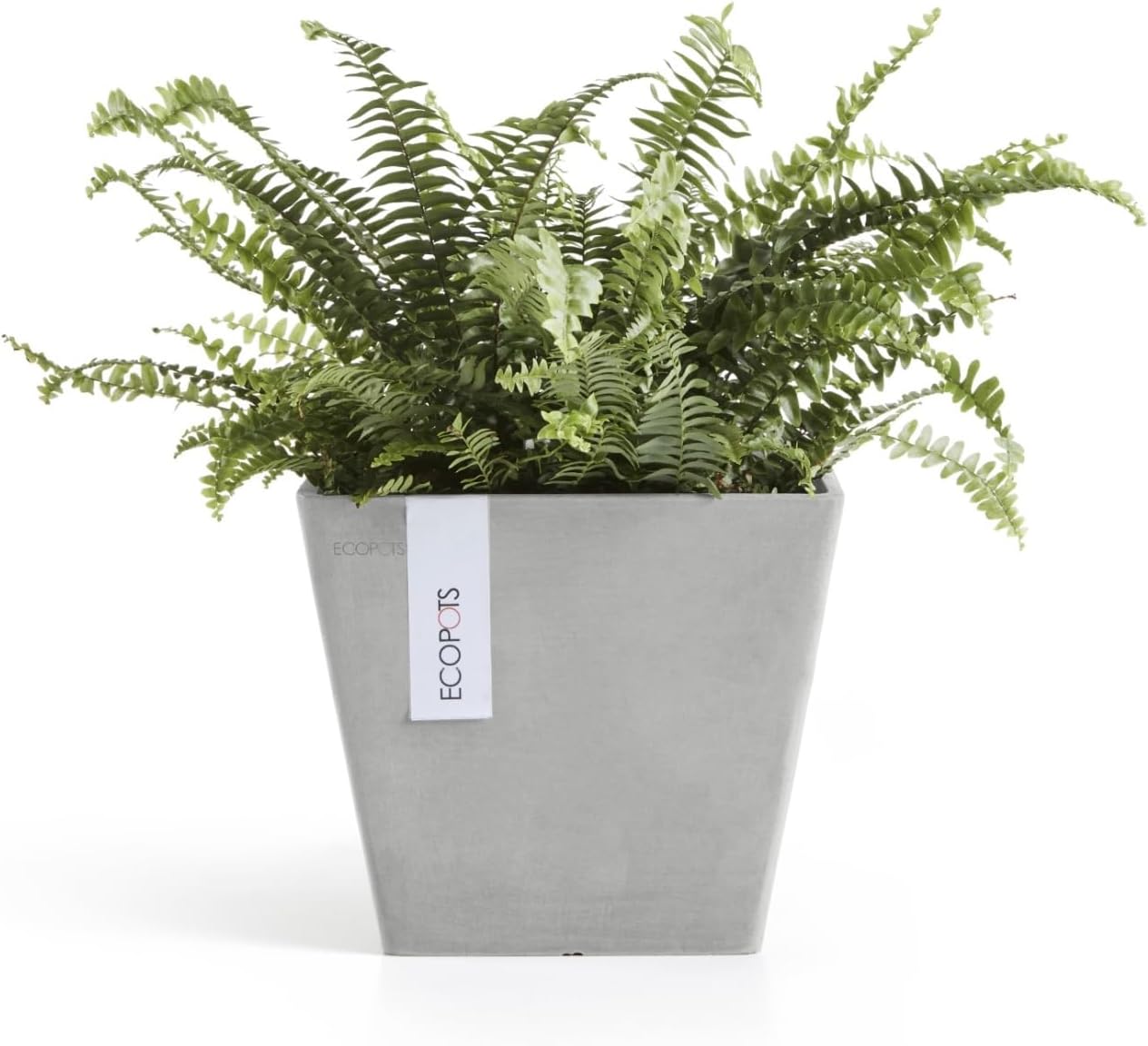 Ecopots Rotterdam Durable Modern Square Indoor/Outdoor Recycled-Based Composite Flower Planter, White Grey, 8"