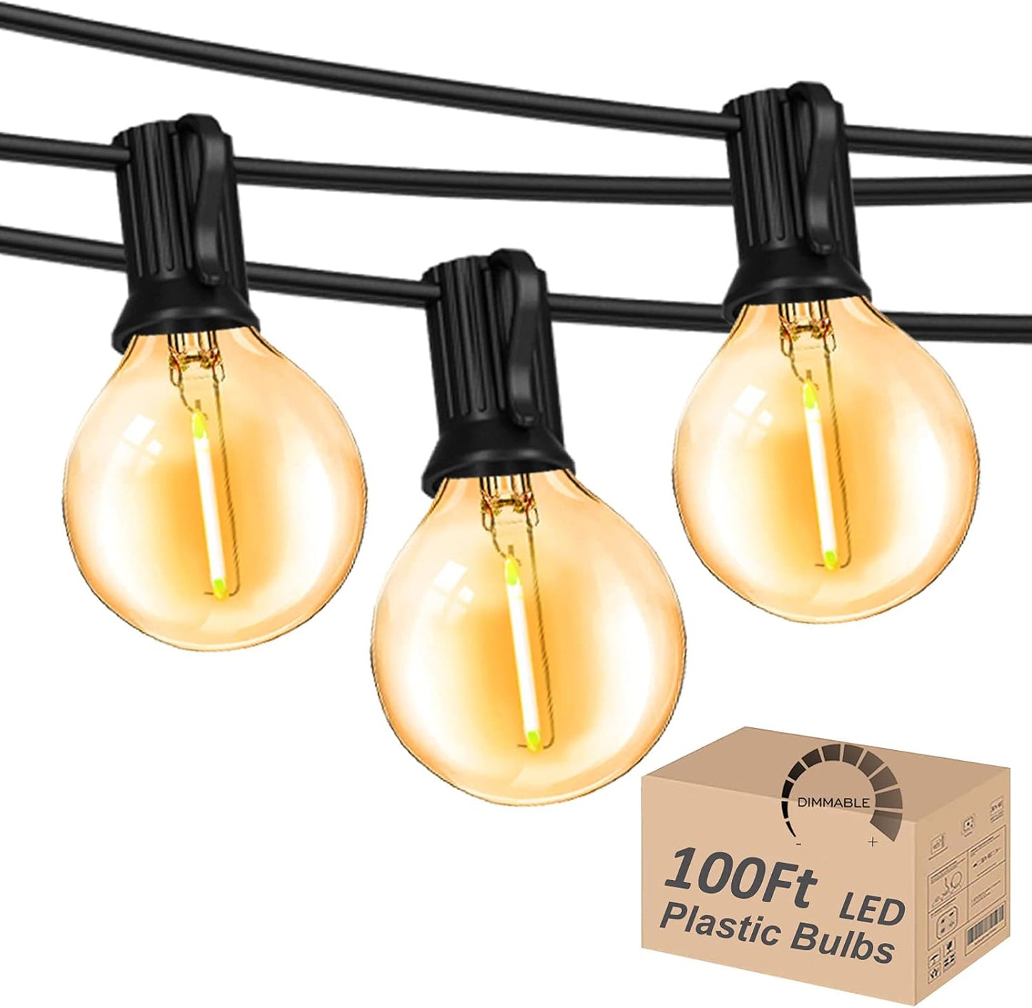 Outdoor String Lights 100FT Globe String Lights with 52 Dimmable G40 Shatterproof LED Bulbs,Waterproof Connectable Patio Light String Lights for Backyard Hanging Lights,2700K Warm Glow