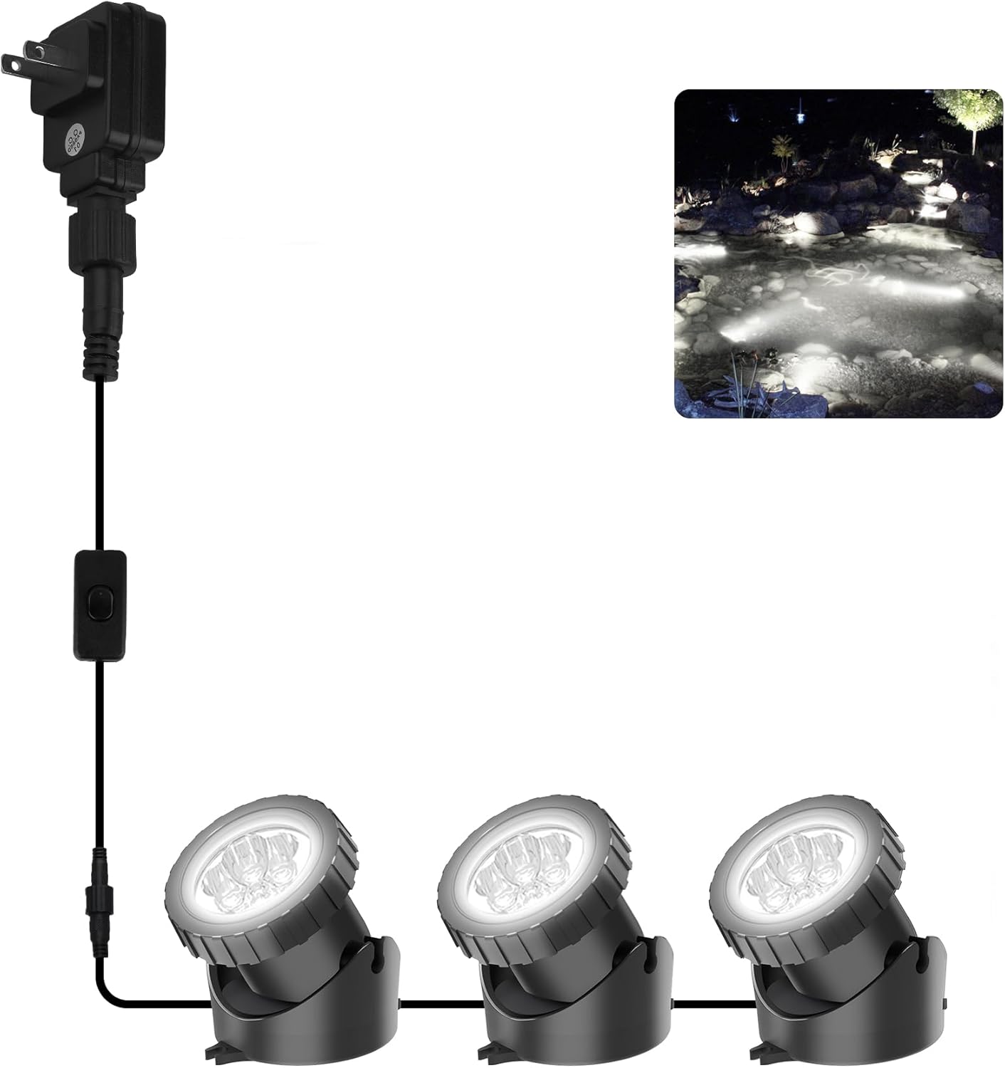 Cold White Pond Lights, Super Bright LED Underwater Submersible Landscape Spotlights, Switch Control IP68 Waterproof Fountain Lights for Fish Aquarium Tank Garden Yard Pool (Set of 3)