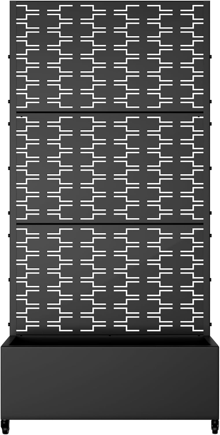 Casaphoria Metal Raised Garden Bed with Trellis and Wheels, 72"x35"x16" Planter Box for Climbing Plants, Vegetables & Vines, Features Drainage Holes and Privacy Screen (Black-Square)