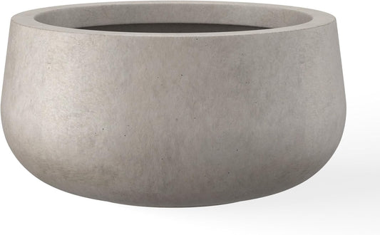 Kante 19.6" Dia Round Concrete Planter, Cement Plant Pots with Drainage Hole and Rubber Plug for Outdoor Indoor Garden Home, Modern Curvaceous Design, Weathered Concrete