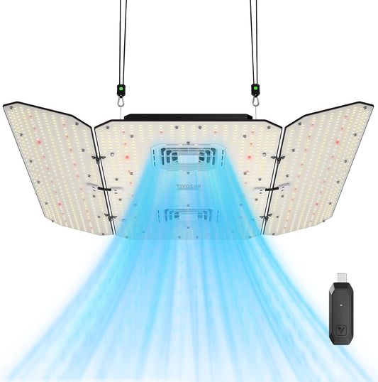 VIVOSUN AeroLight Wing AW400SE & GrowHub Controller E25, LED Grow Light 400W with Integrated Circulation Fan, Full Spectrum, Compatible with App & E42A, 4x4/5x5 Coverage