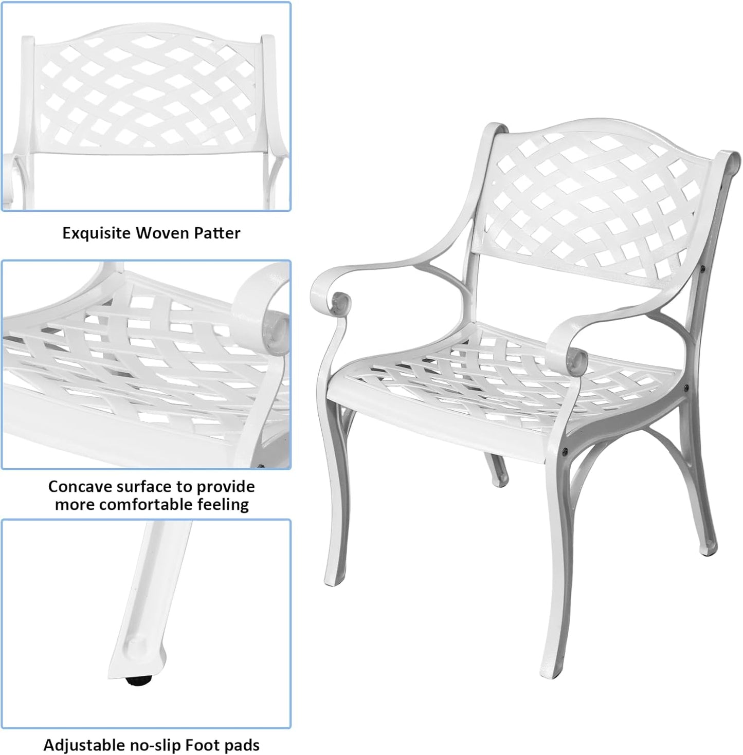 5 Piece Cast Aluminum Outdoor Dining Set, Outdoor Table and Chairs Set of 4, Patio Dining Set with 4 Chairs and 42" Round Table, Patio Conversation Set with 1.97" Umbrella Hole
