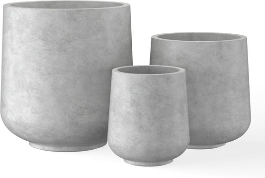 Kante 15.3"+11.6"+8.2" Dia Round Concrete Planter, Large Outdoor Indoor Planter Pots Containers with Drainage Holes and Rubber Plug for Home Garden Patio, Natural Concrete