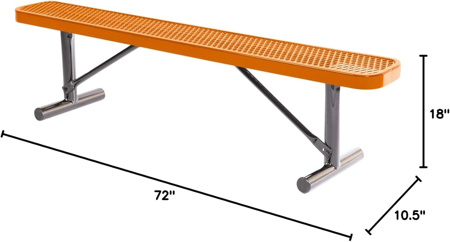Heavy-Duty Portable Outdoor Bench Thermoplastic Coated, Expanded Metal, Commercial-Grade Seating, Made in America (Portable Without Back, 6 Ft, Textured Orange)