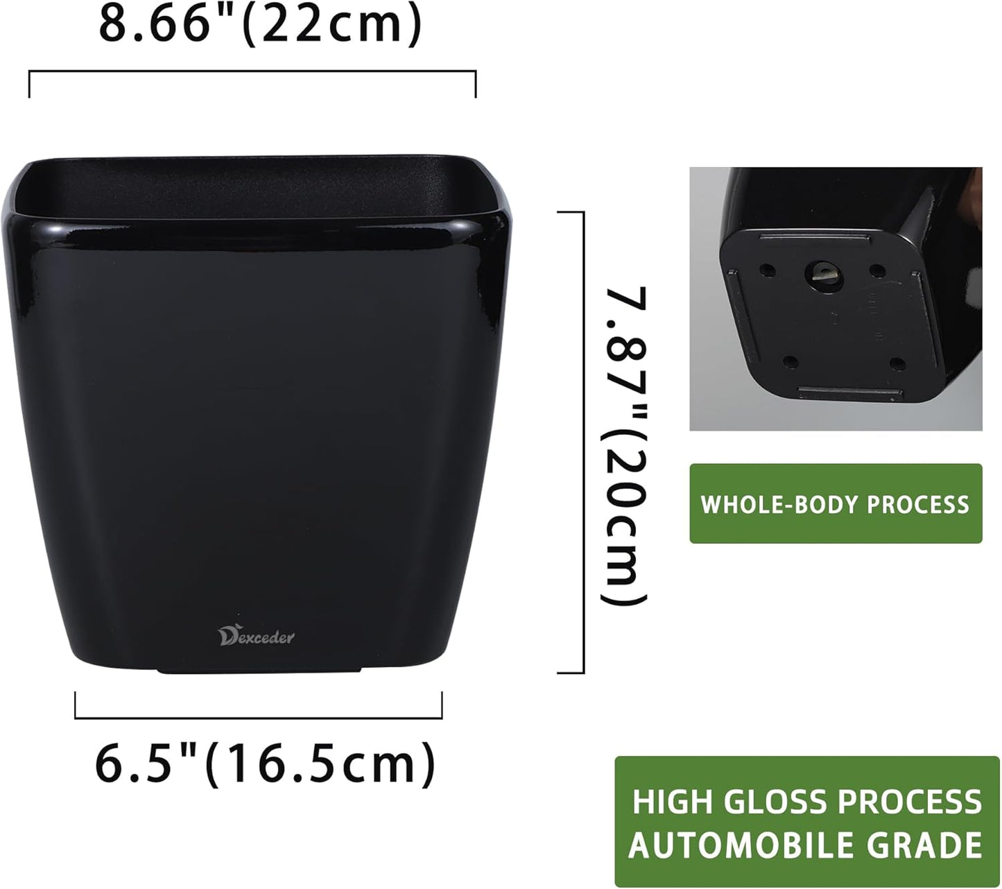 Dexceder 9x8 Self Watering Planter Indoor Outdoor, Inner Mat Design, Thickened Table Flower Plant Pot with Water Level Indicator (Black High Gloss)