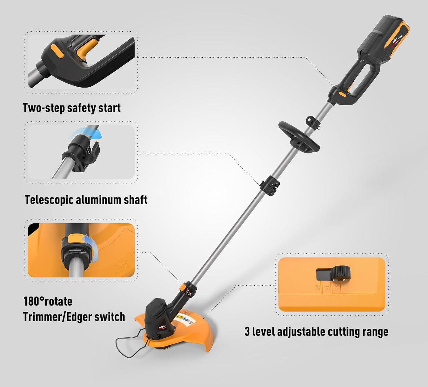 40V Cordless Weed Whacker, 4Ah Battery Powered Weed Eater, 3-Positions Adjustable Cutting Width Grass Trimmer, Telescopic Aluminum Shaft String Trimmer, Battery & Charger Included