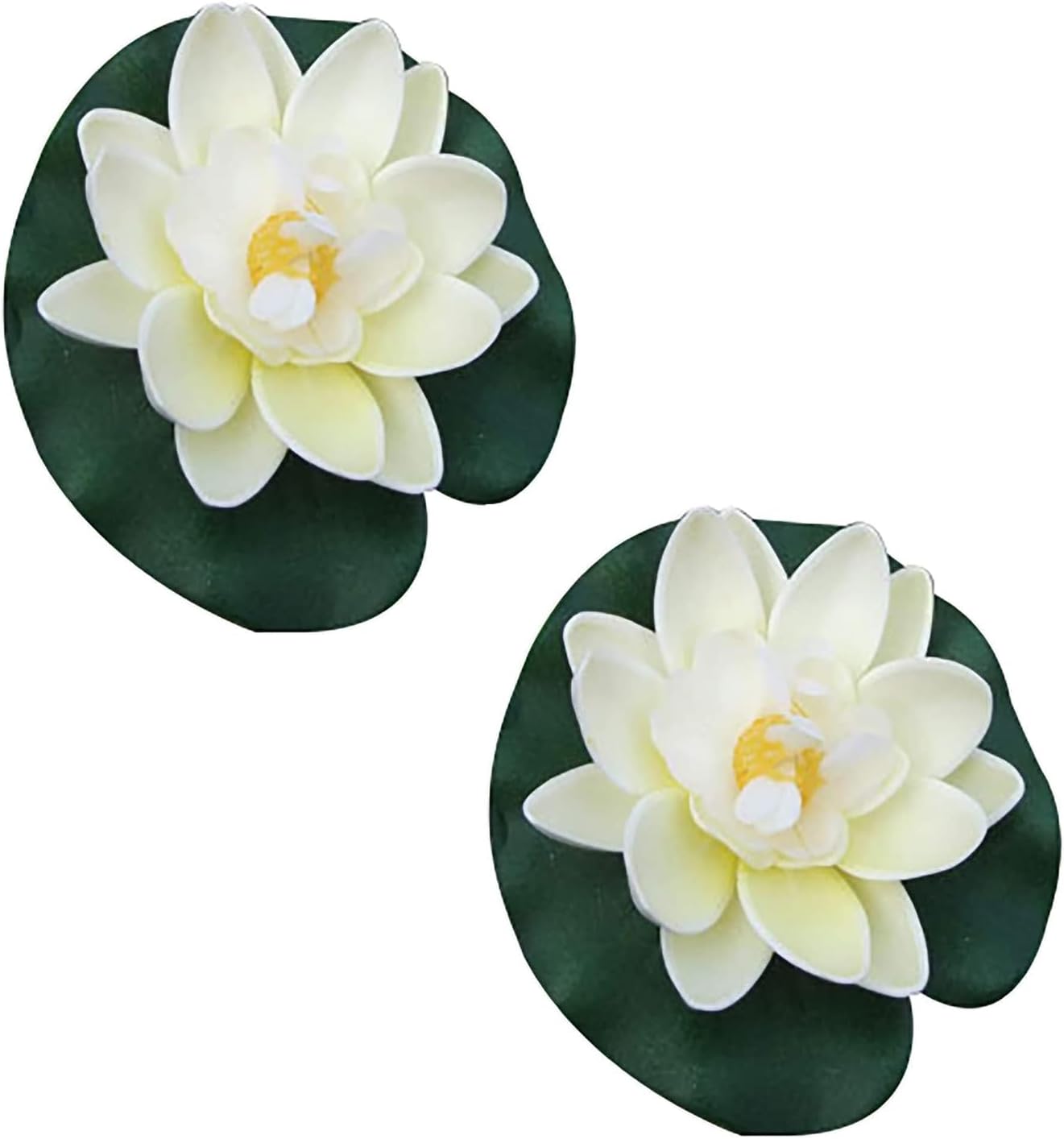 2Pcs White Artificial Floating Foam Lotus Flowers with Water Lily Pad Ornaments,Perfect for Patio Koi Pond Pool Aquarium Home Garden Wedding Party Holiday Decoration Water Gardens and Ponds
