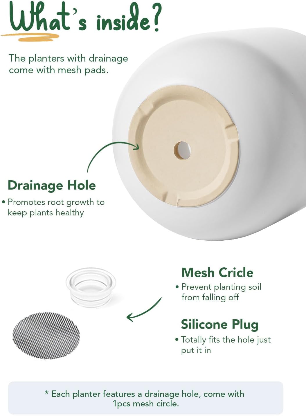 LE TAUCI 10 Inch Plant Pot, Ceramic Pots for Plants with Drainage Hole and Rubber Plug, Plant Pots Indoor for Olive Tree, Cylinder Planter Pot for Home Patio Office, White