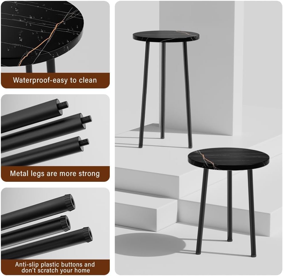 Plant Stand Indoor Tall: Corner Wood Plant Stand 2 Pack Mid Century Modern Decor - Small Round Plant Table for Indoor Plants - Outdoor Plant Holder for Patio Living Room Bathroom Office (Black Marble)