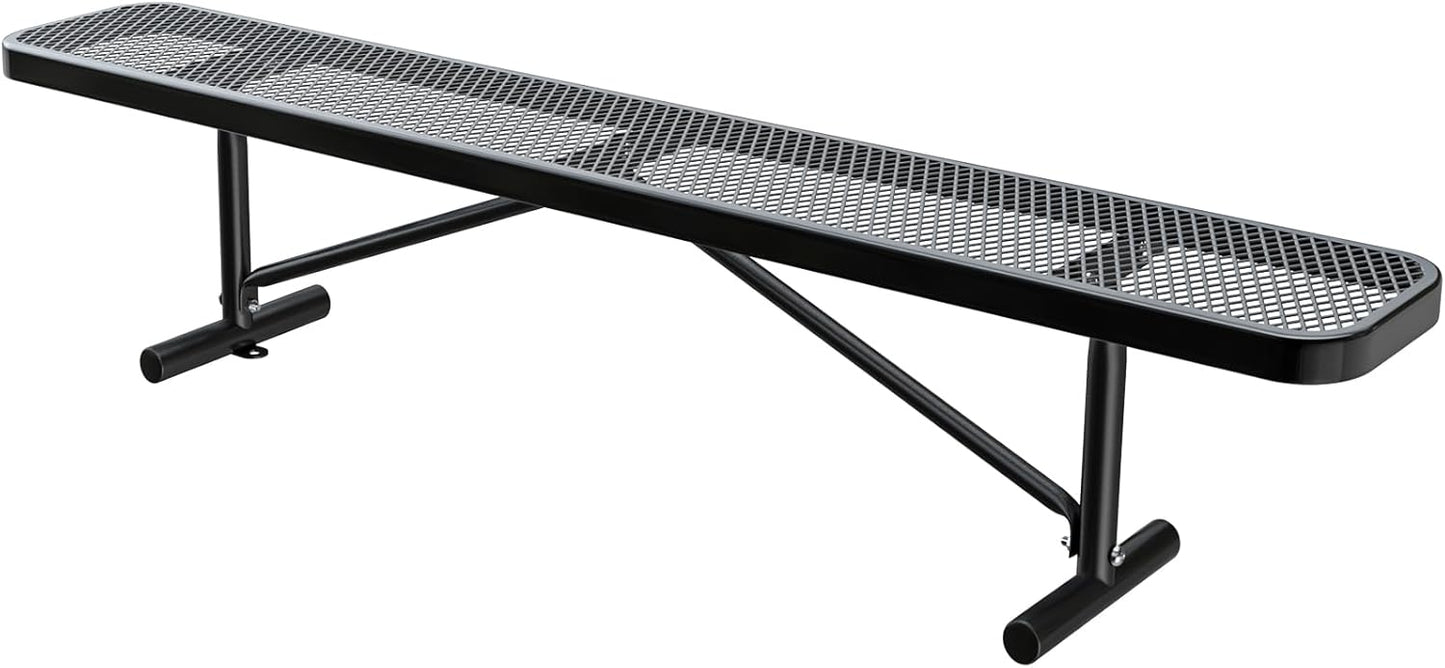 Heavy-Duty Park Bench or Table for Outside - Black Coated Outdoor Furniture Steel Bench, Commercial-Grade Outdoor Benches Weatherproof for Park, Patio, Porch (Black, 8FT (Without Backrest))
