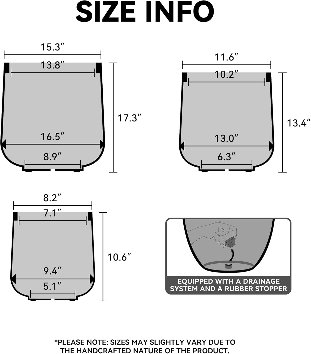 Kante 11.6" Dia Round Concrete Planter, Outdoor Indoor Large Plant Pots Containers with Drainage Hole and Rubber Plug for Home Garden Patio, Black