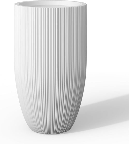 Kante 24 Inch Tall Round Concrete Planter, Large Indoor Outdoor Plant Pots with Drainage Hole and Rubber Plug, Modern Decorative Garden Pots for Home Patio Porch, Textured White
