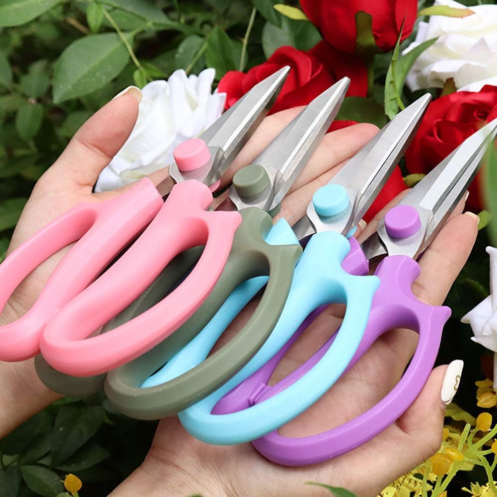 Leize Flower Scissors, Premium Thickened Stainless Steel Floral Shears, Strong Pruner for Flowers, Branches and Leaves (Grey Green Slender 2Pics)