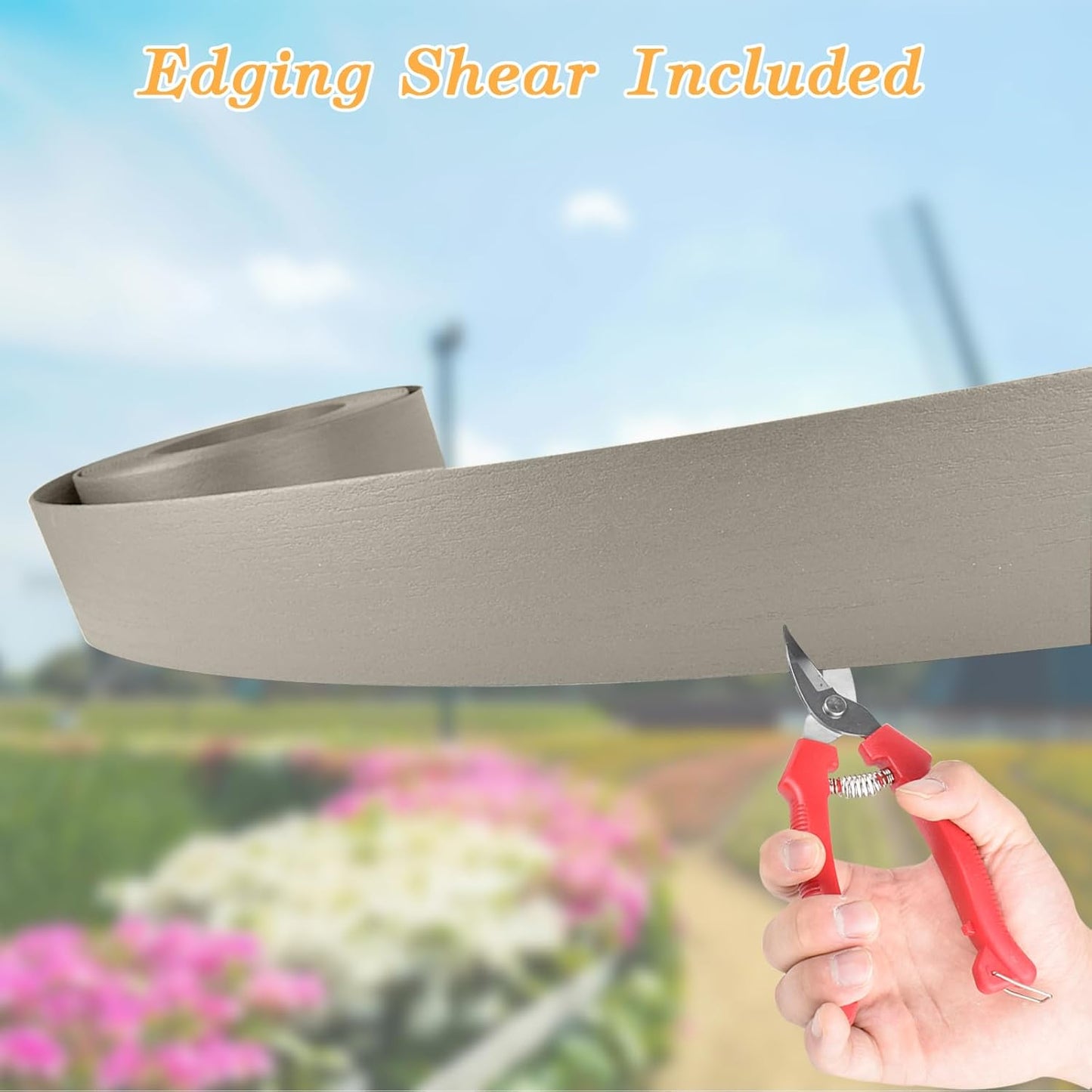 Landscape Edging Kit, Include 4 Inch High 40 Feet Length Terrace Board, 20 Durable Spikes, Edging Pruning Shear, Rubber Mallet Hammer, Gray