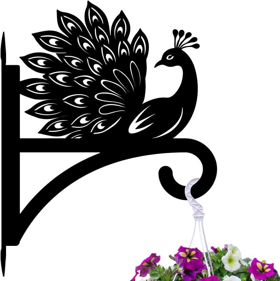 peacoblue Iron Plant Hangers Hooks for Outdoor Indoor Hanging Plants Flower Fern Pots Lantern Bird Feeder Wind Chime,12"x15.5" Weather Resistant Metal Wall Holder for Porch Garden Farmhouse(Peacock)