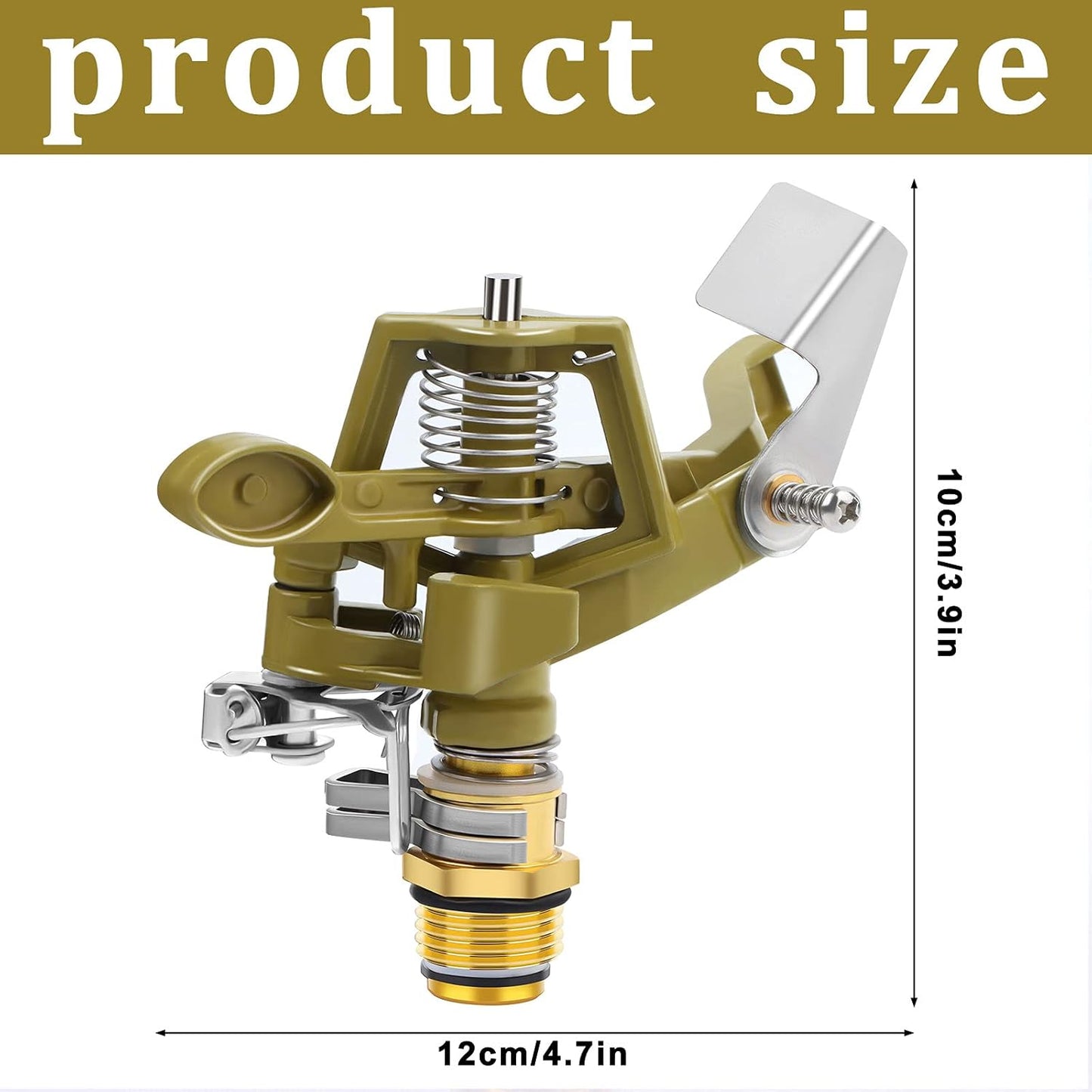 2 Pieces 1/2 Inch Brass Impact Sprinkler, Heavy Duty Sprinkler Head with Nozzles, Adjustable 0-360 Degrees Watering Sprinklers for Yard, Lawn and Grass Irrigation