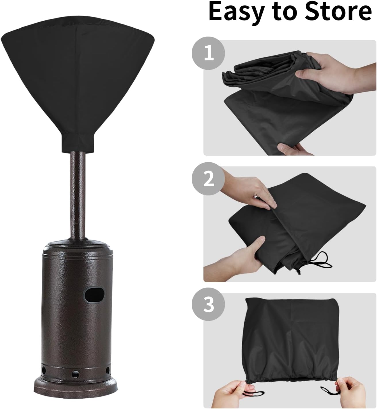 Easy-Going Patio Heater Head Cover with Zipper and Storage Bag, Waterproof Outdoor Round 34" D Heater Cover Top for Standing Heat, Dustproof, UV-Resistant (Top Cover Only, Black)