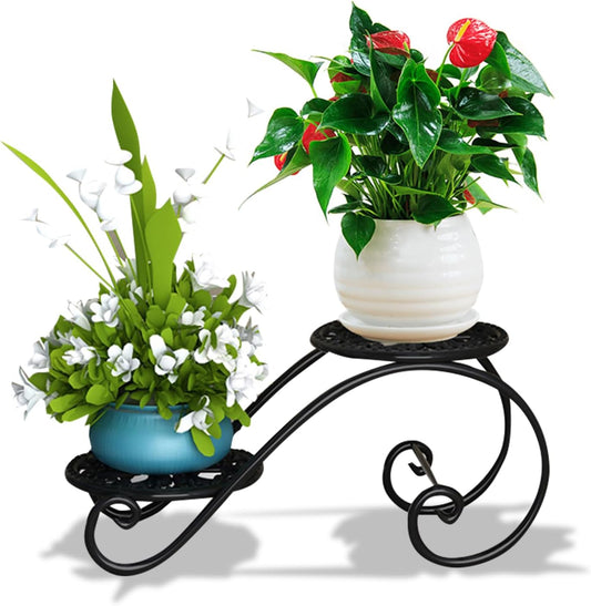 2 Tier Golden Plant Stand for Indoors, Beautiful Appearance And Cute Shape. Black 1 Pcs