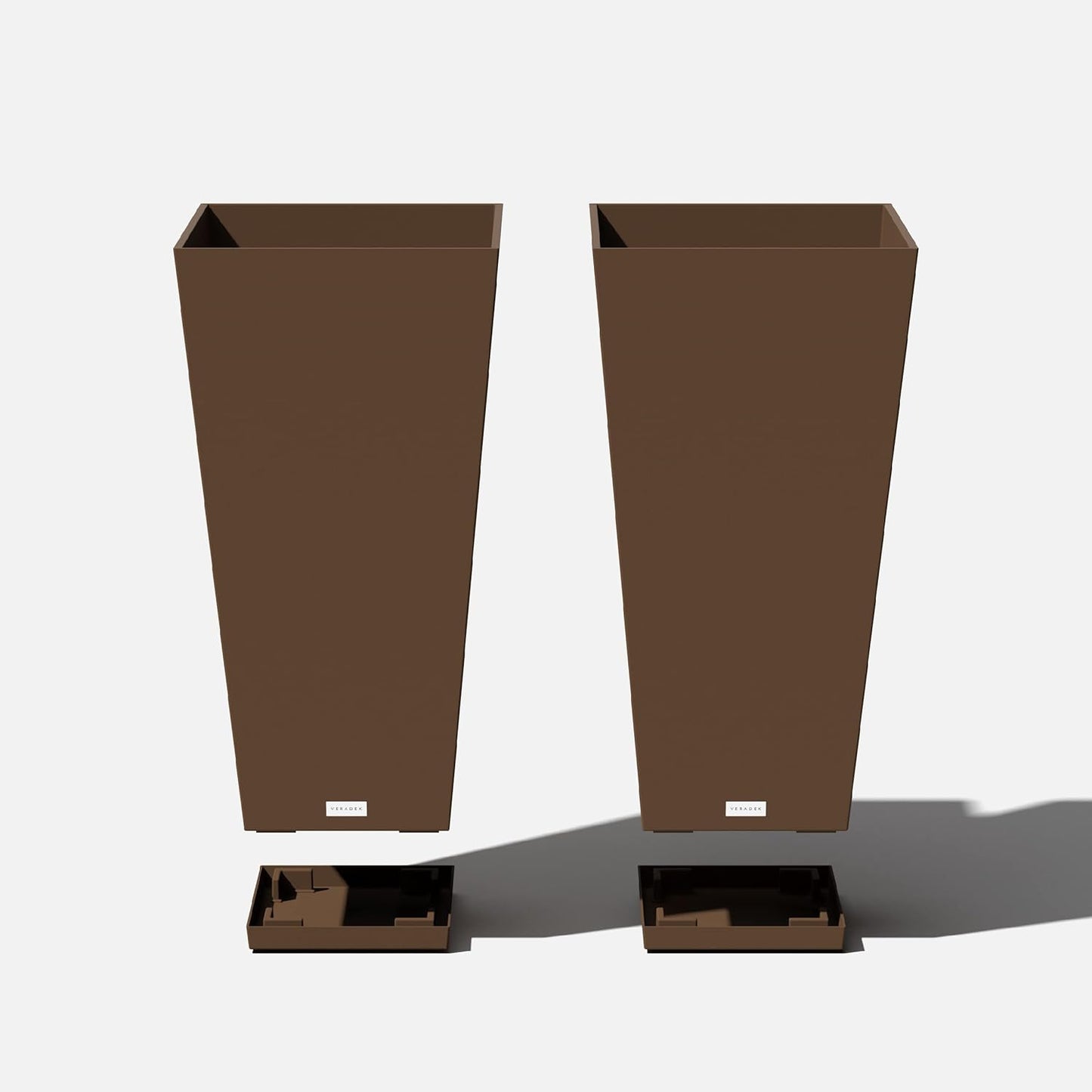 Veradek V-Resin Indoor/Outdoor Taper Planter (Espresso, 30 inch - 2 Pack with 2 Saucer Trays)