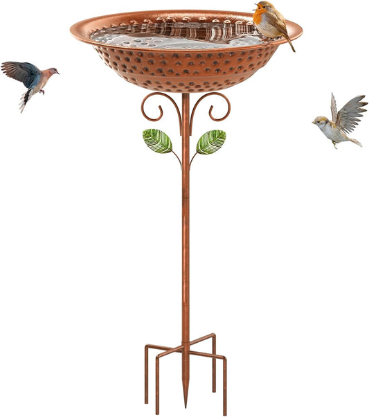 Metal Bird Bath for Outside Garden Birdbath Bowl, 42.1" Height Bird Feeders for Outdoors with 5 Prongs Base Stake, Standing Birdfeeders Bath Bowl for Yard Lawn Decor (A)