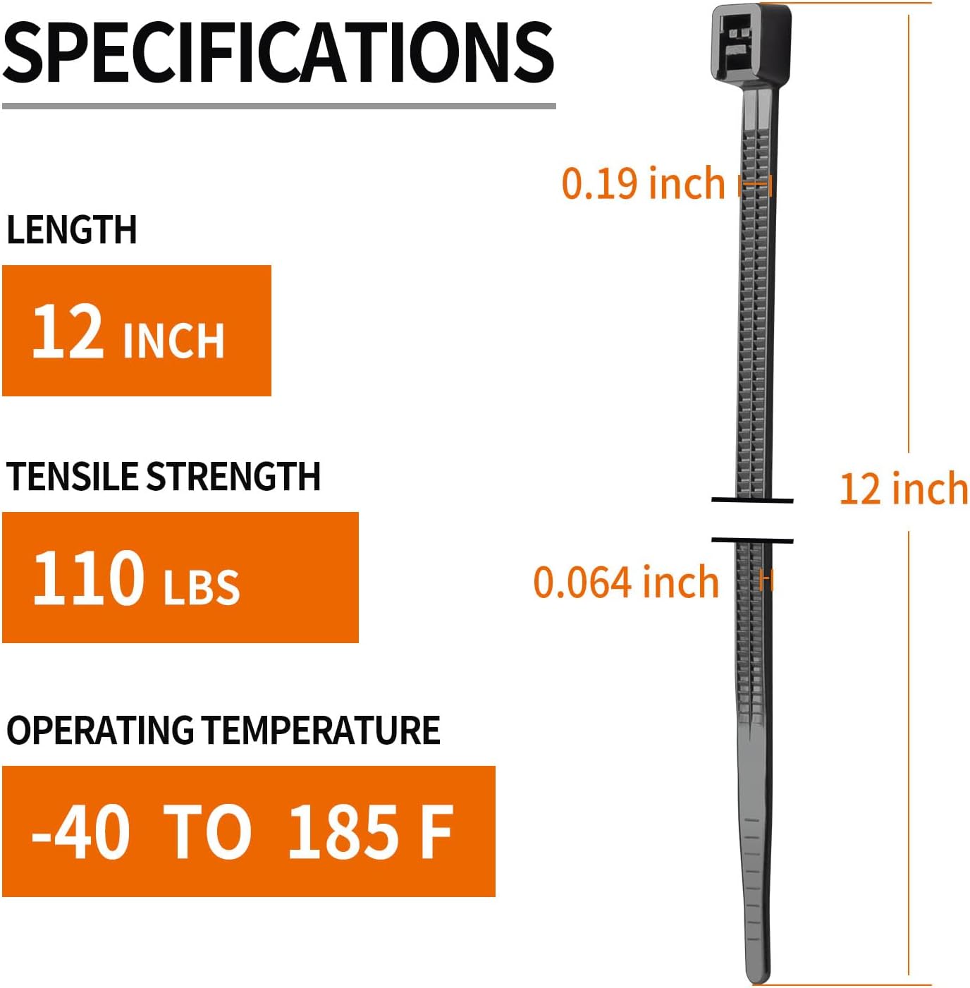 12 Inch Black Zip Ties (1200 Pack), 2025 New Patented Design,110 LBS Tensile Strength, Self-Locking Nylon PA66 UV Resistant Cable Ties for Indoor and Outdoor Use