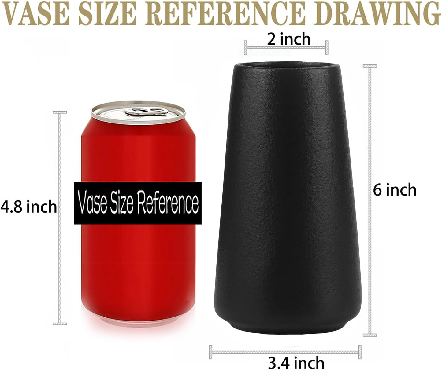 Simple Vase for Flowers Plants, Matte Vases for Modern Table Shelf Home Decor Wedding Boho Decor, 6" H Frosted Elegant Ceramic Vase for Pampas Grass Fluffy Stem Bouquet Lavender Flowers (Black, 1)