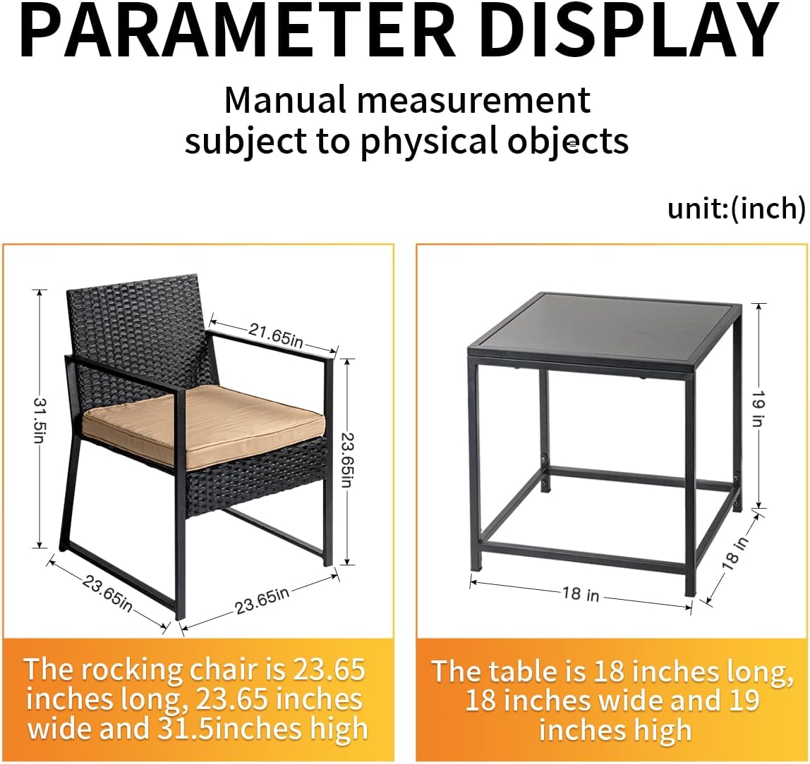 Patio Furniture Set,Wicker Bistro Set 3 Pieces Outdoor Furniture,Rattan Table and Patio Chairs Set for Balcony,Yard,Porch and Deck（Khaki