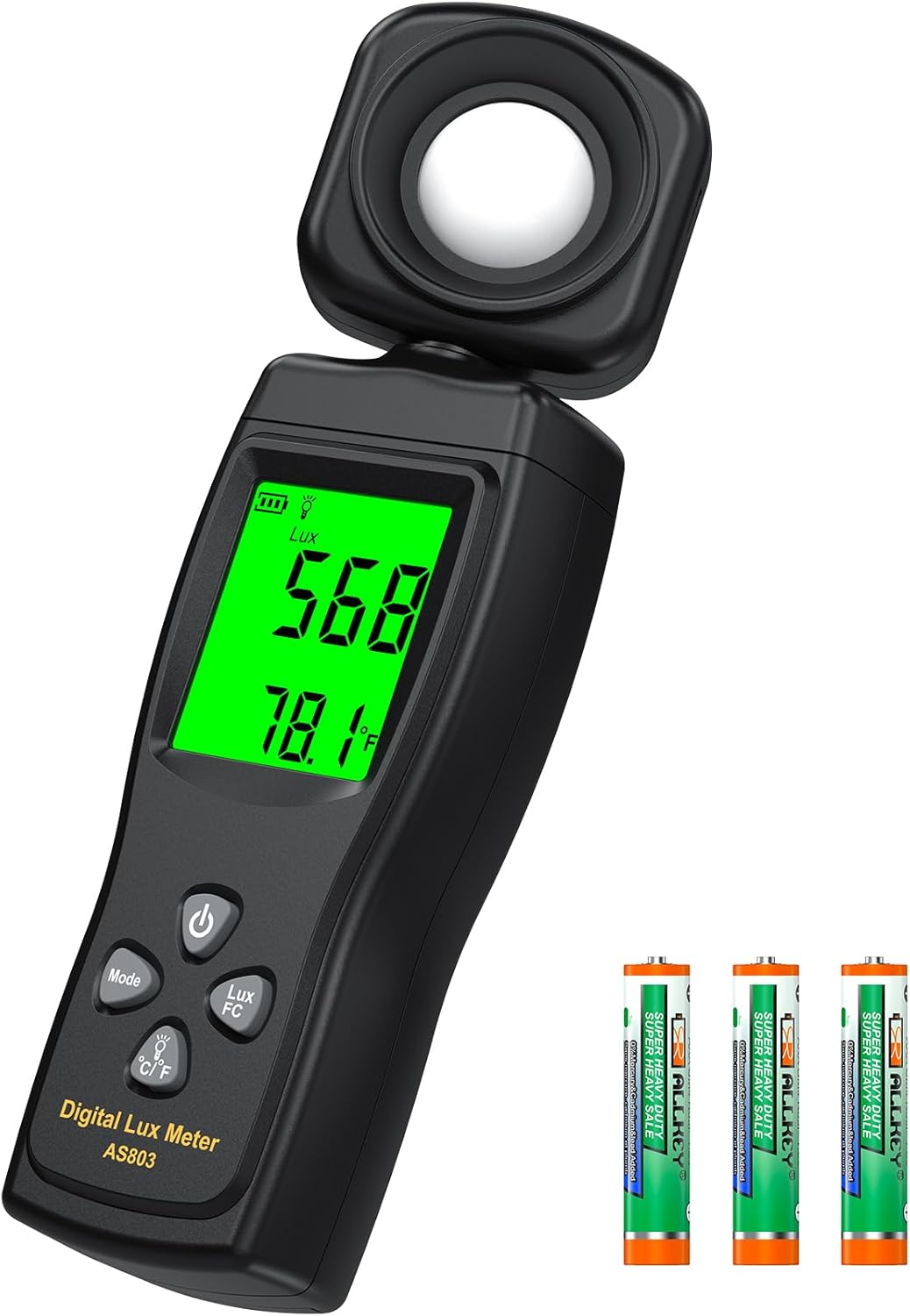 Digital Illuminance Lux Meter, 0~200,000 Lux Range with 180º Rotating Sensor Light Meter Foot Candles, Backlight LCD Display, Handheld Light Meter for Plants, Photography, Indoor, Film Camera