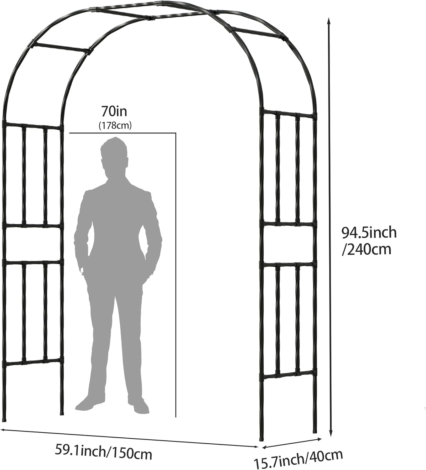 Garden Arch Trellis, Trellis Arch for Climbing Plants Outdoor, 5FT x 7.9FT Metal Full Garden Arbor, Trellises for Patio Lawn Backyard, Large Garden Archway Decoration Black 59.1" x 94.5in