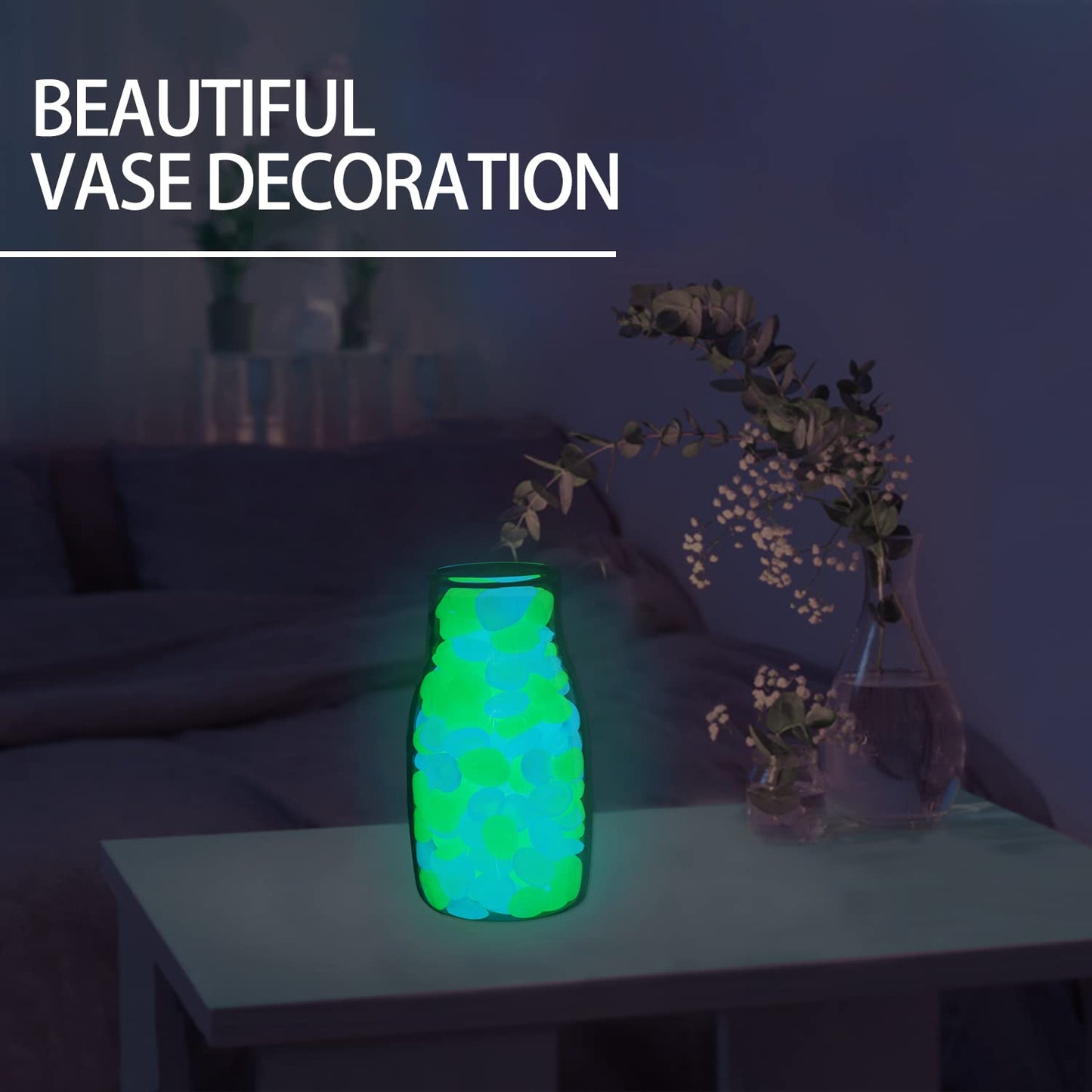 900pcs Glow in The Dark Rocks Outdoor Decorations Stones Small Luminous Pebbles Indoor/Outdoor Decor for Garden Fish Tank Aquarium Planter Walkway - Green & Blue