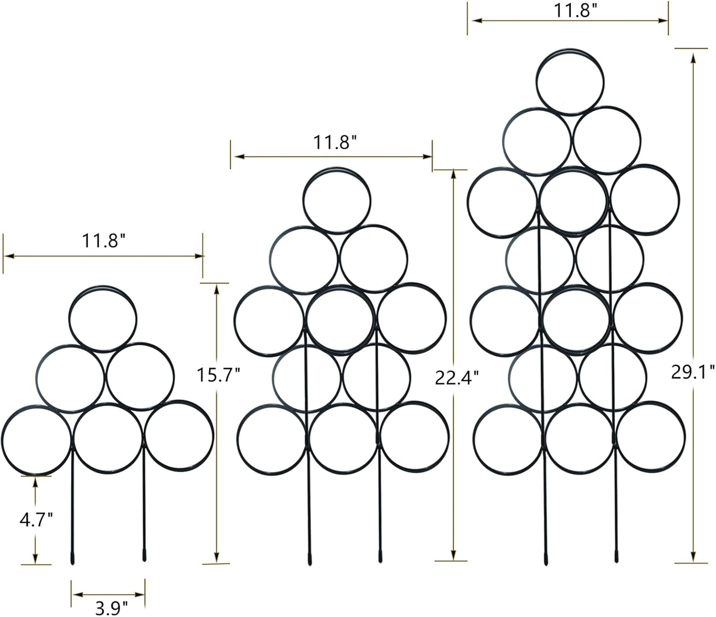 Trellis for Climbing Plants Indoor 15.7 Inch, Stackable Garden Trellis for Potted Plant Support, 3 Pack Small Houseplant Metal Wire Trellis for Vines Pothos Rose Monstera Accessories (Black)